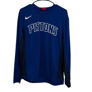 Nike NBA Detroit Pistons Blue Dri FIT Long Sleeve Warmup Shirt Size Small